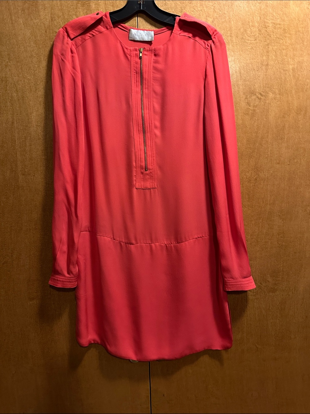 A.L.C. Coral Long Sleeve Zip-Front Shift Dress